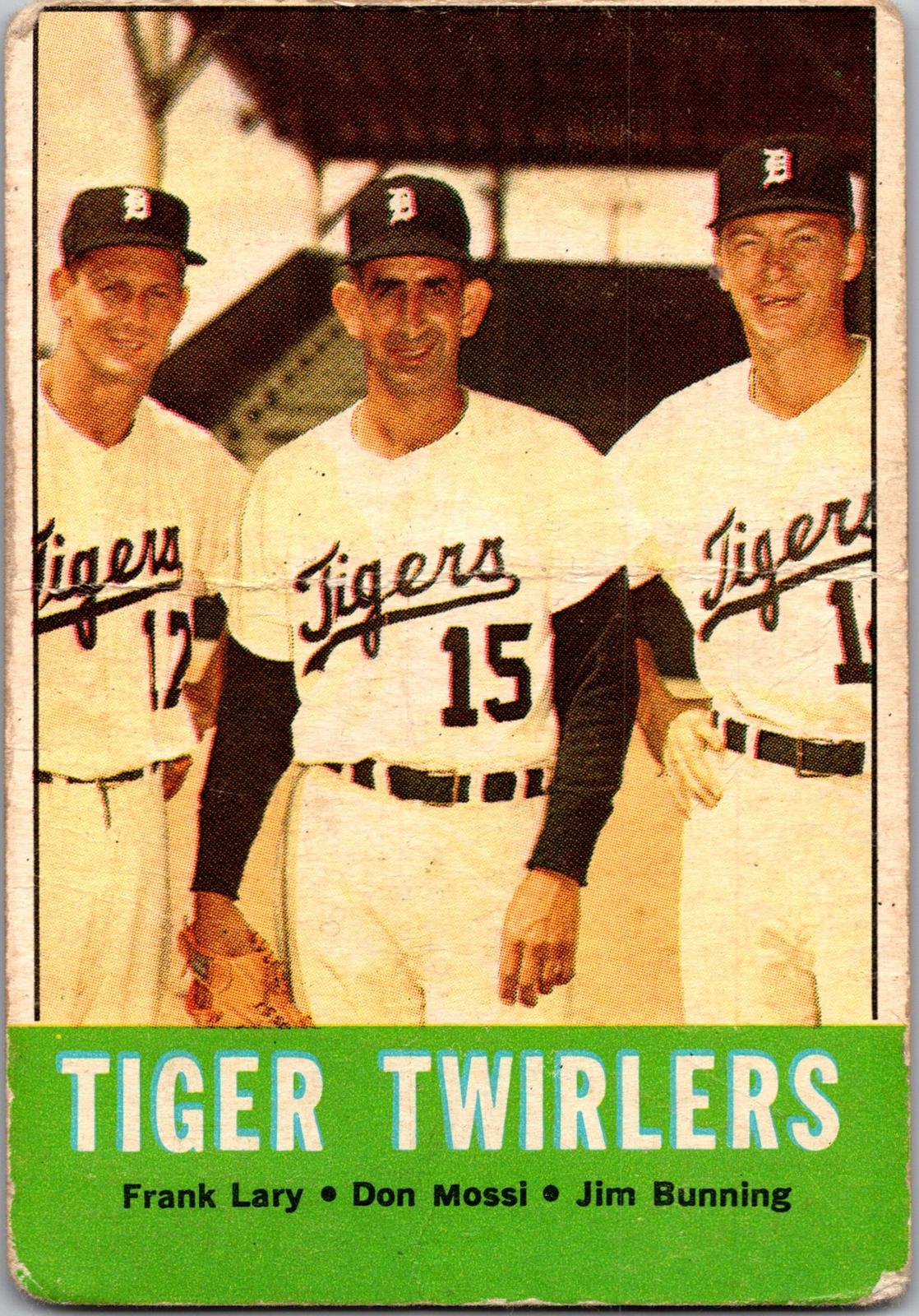 1963 Topps #218 Tiger Twirlers (Jim Bunning / Frank Lary / Don Mossi)