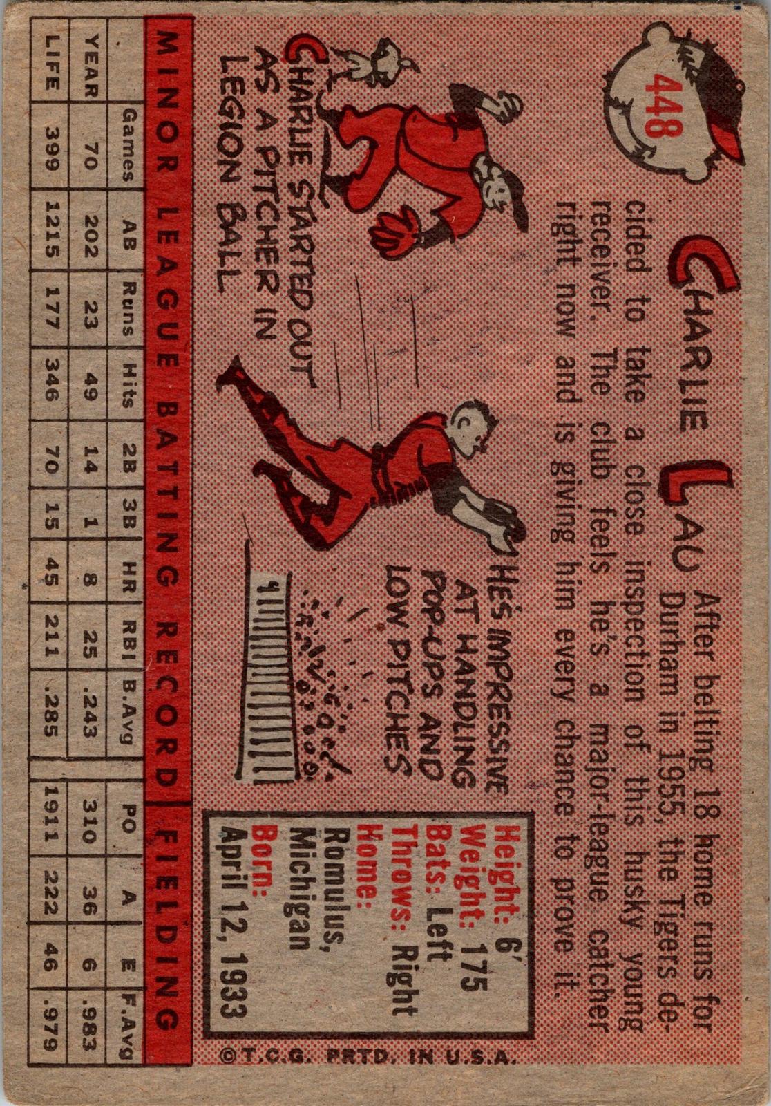 1958 Topps #448 Charlie Lau