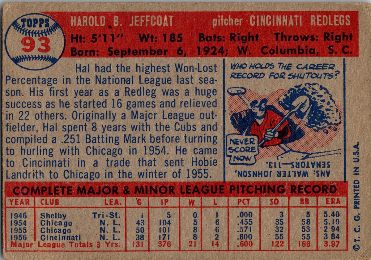 1957 Topps #93 Hal Jeffcoat
