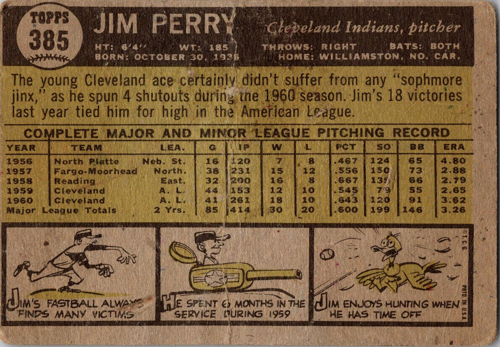 1961 Topps #385 Jim Perry