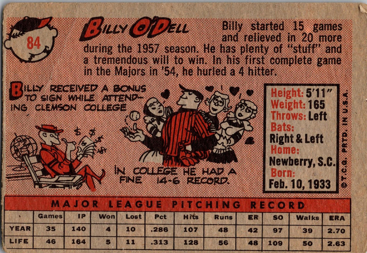 1958 Topps #84 Billy O'Dell
