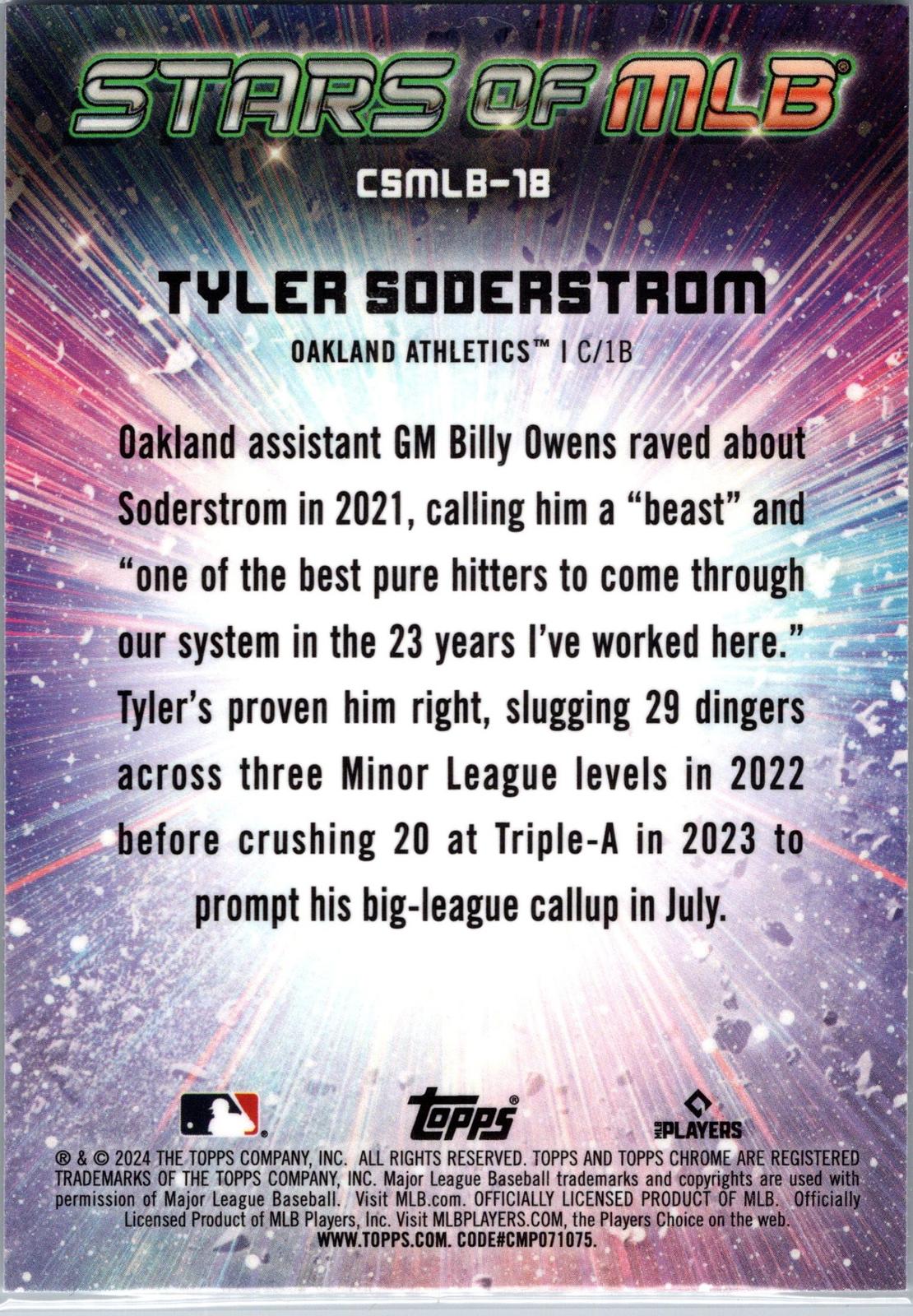 2024 Topps #CSMLB-18 Tyler Soderstrom Stars of MLB Chrome