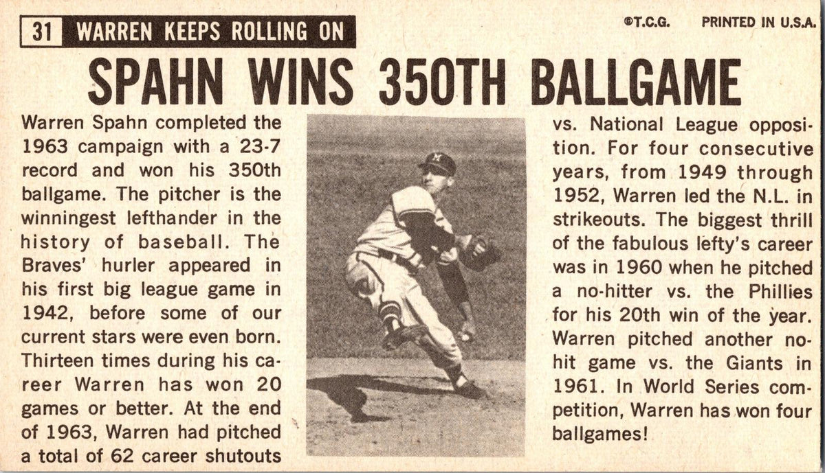 1964 Topps Giants #31 Warren Spahn
