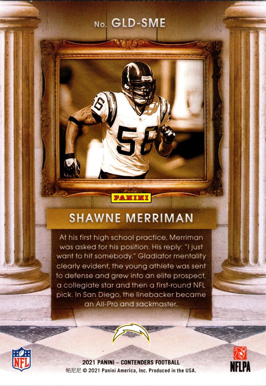2021 Panini Contenders #GLD-SME Shawne Merriman Gladiators