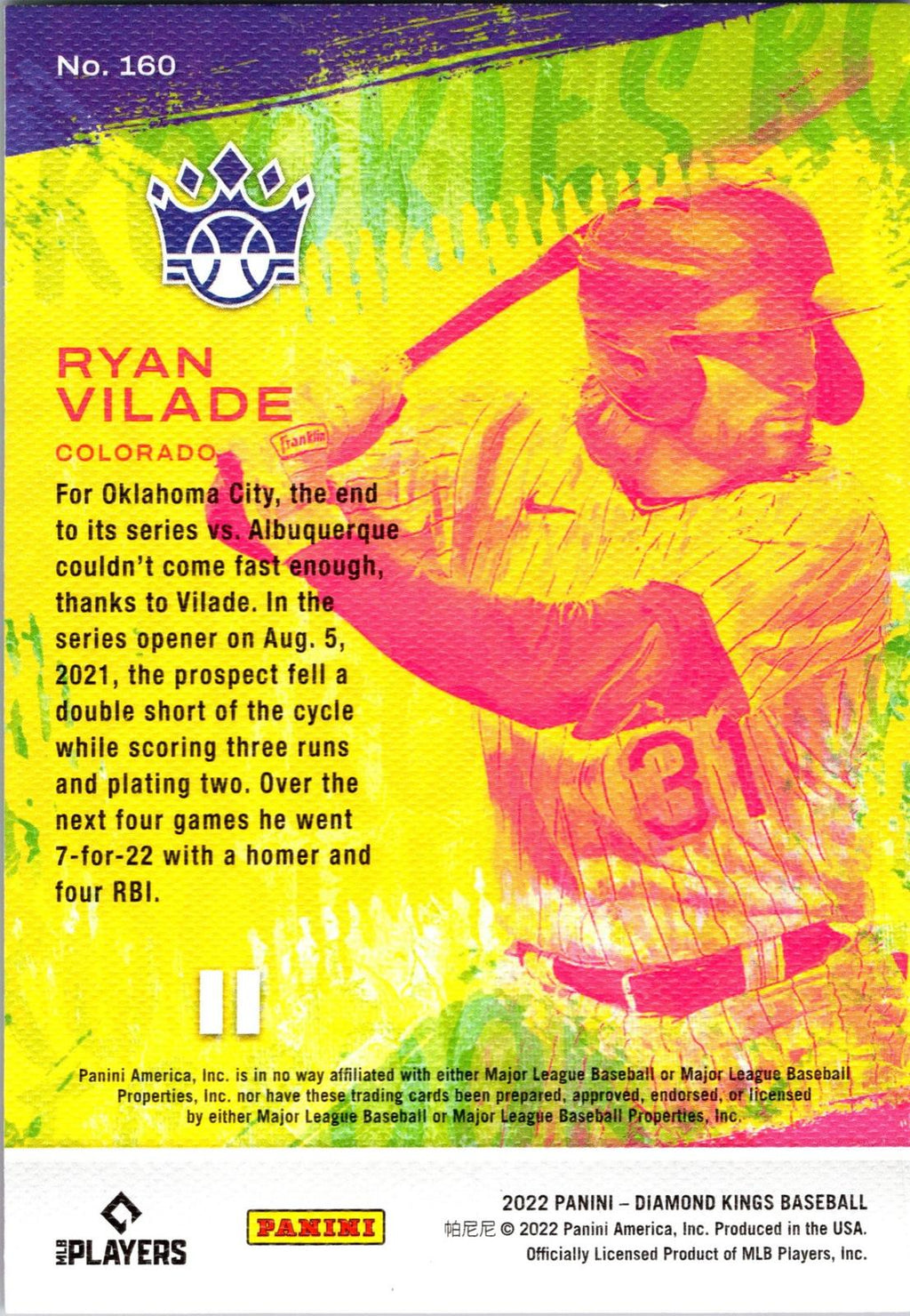 2022 Panini Diamond Kings #160 Ryan Vilade