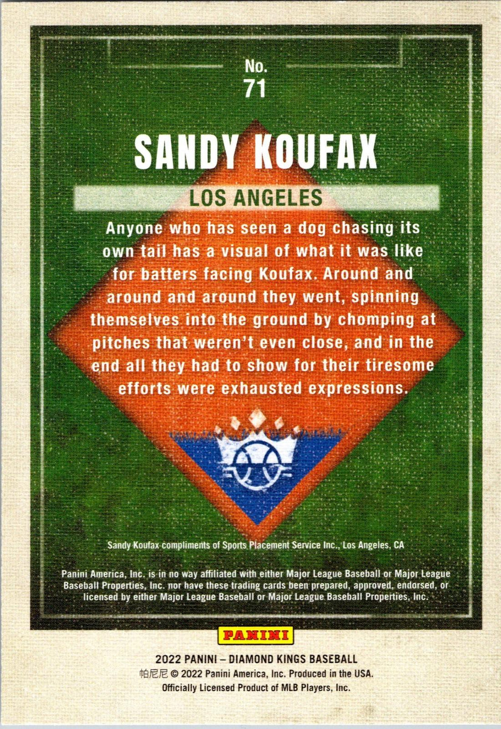 2022 Panini Diamond Kings #71 Sandy Koufax