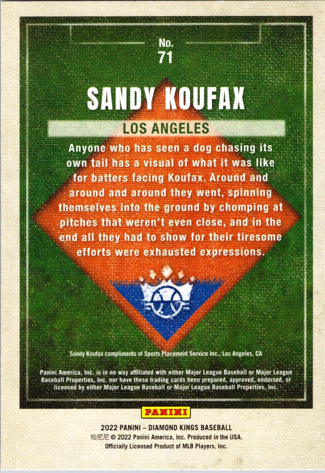 2022 Panini Diamond Kings #71 Sandy Koufax