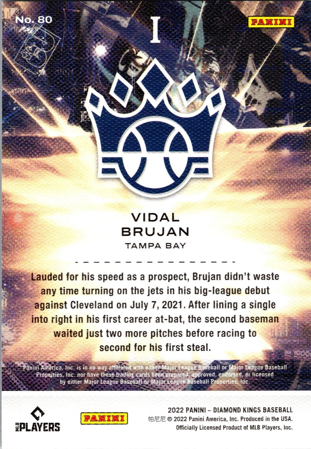 2022 Panini Diamond Kings #80 Vidal Brujan Artist's Proof Blue