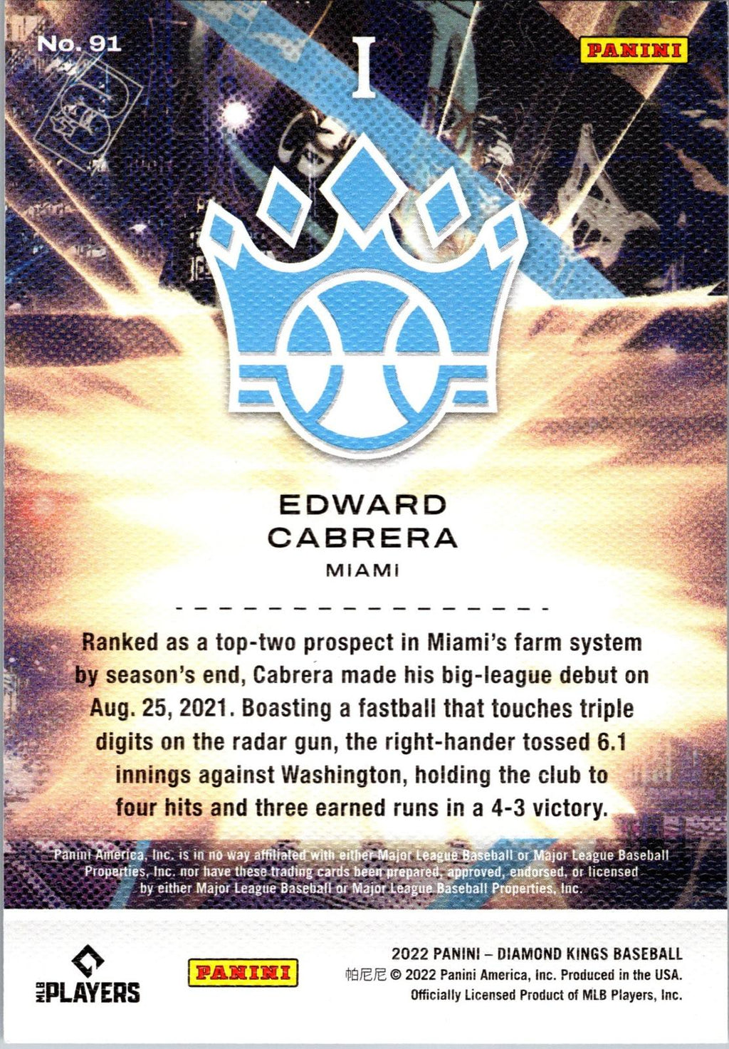 2022 Panini Diamond Kings #91 Edward Cabrera