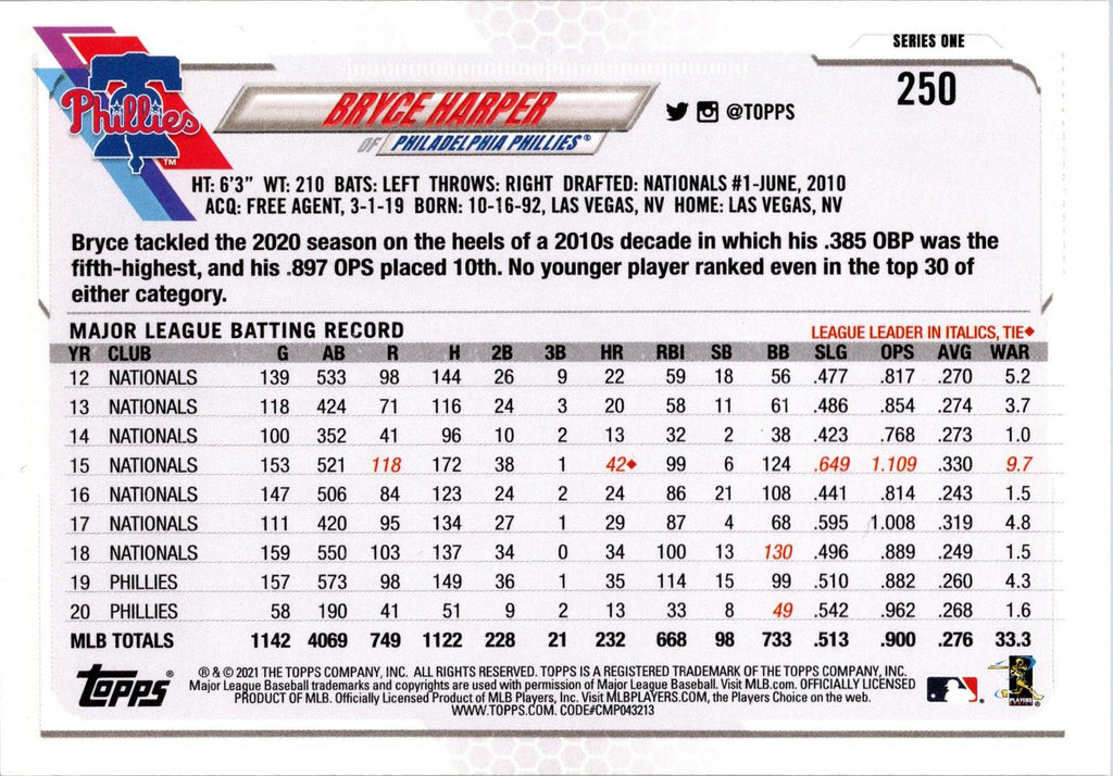 2021 Topps #250 Bryce Harper