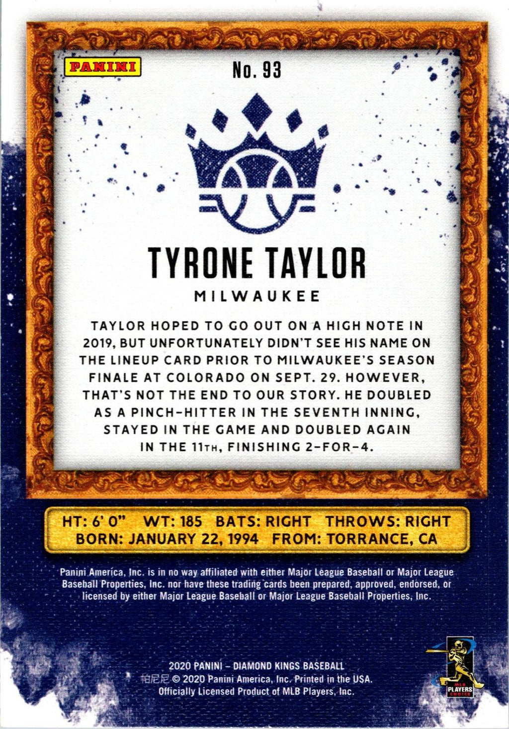 2020 Panini Diamond Kings #93 Tyrone Taylor