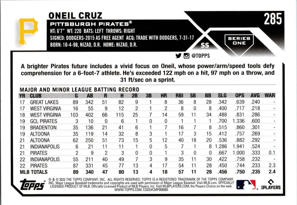 2023 Topps #285 Oneil Cruz