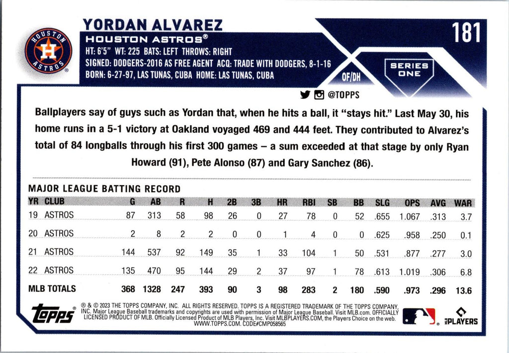 2023 Topps #181 Yordan Alvarez