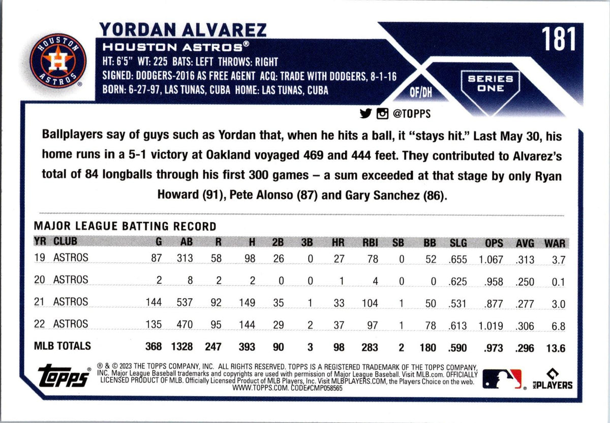 2023 Topps #181 Yordan Alvarez
