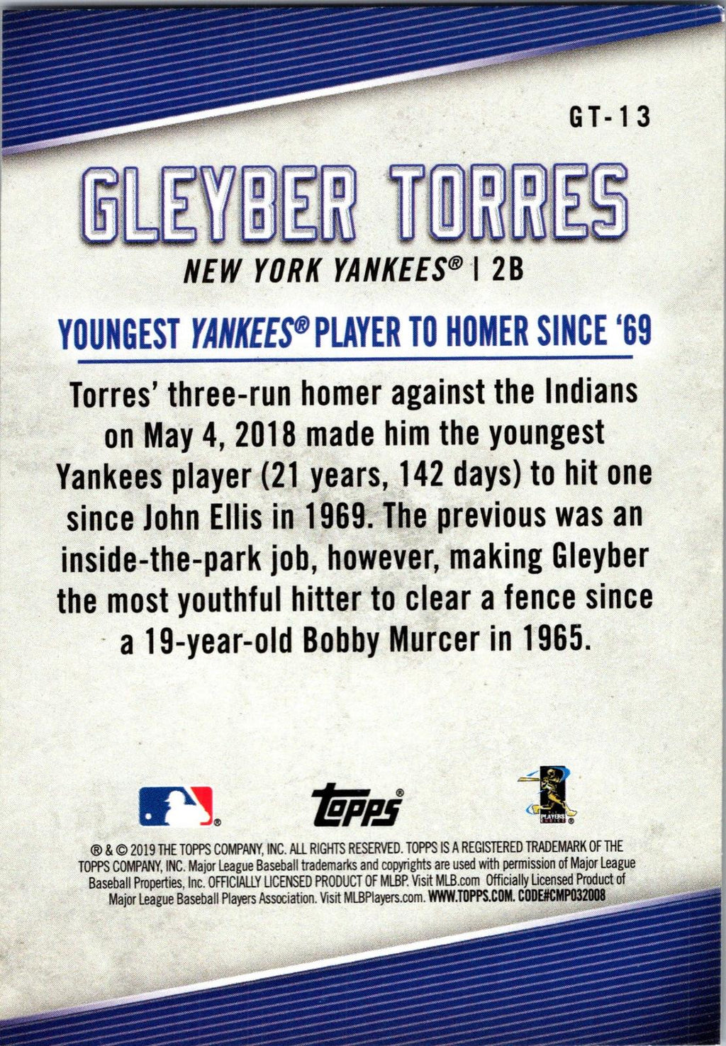 2019 Topps #GT-13 Gleyber Torres Gleyber Torres Star Player Highlights