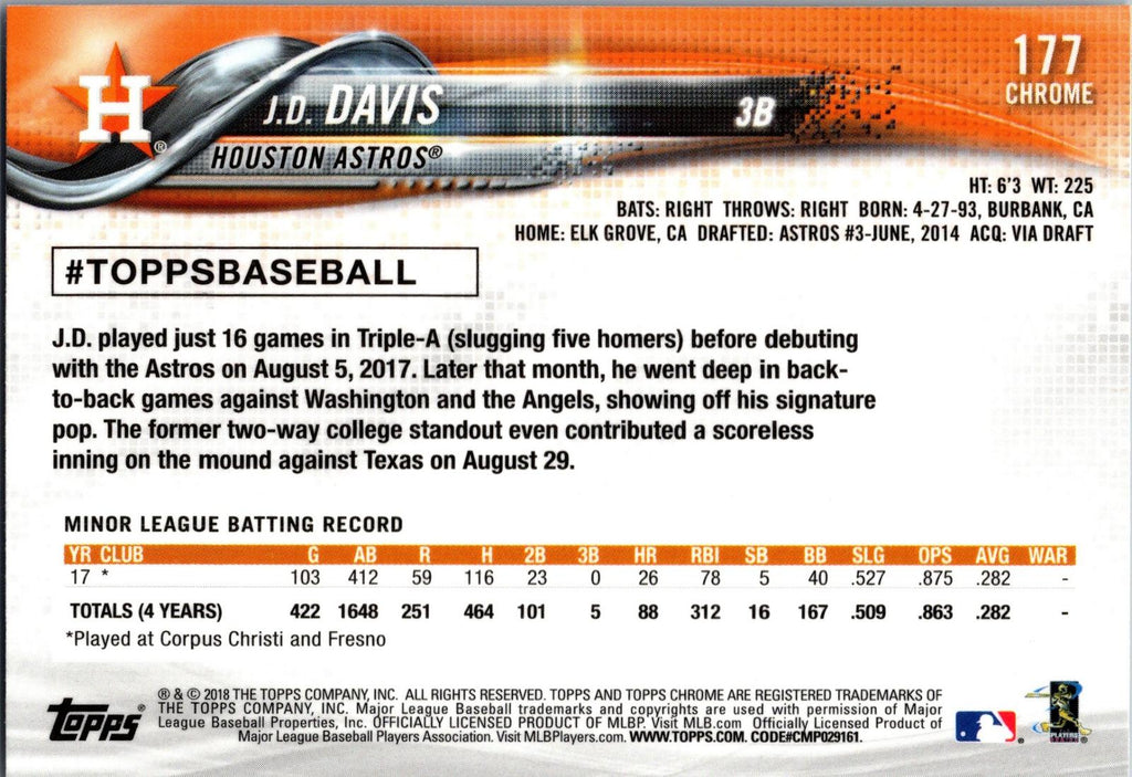 2018 Topps Chrome #177 J.D. Davis