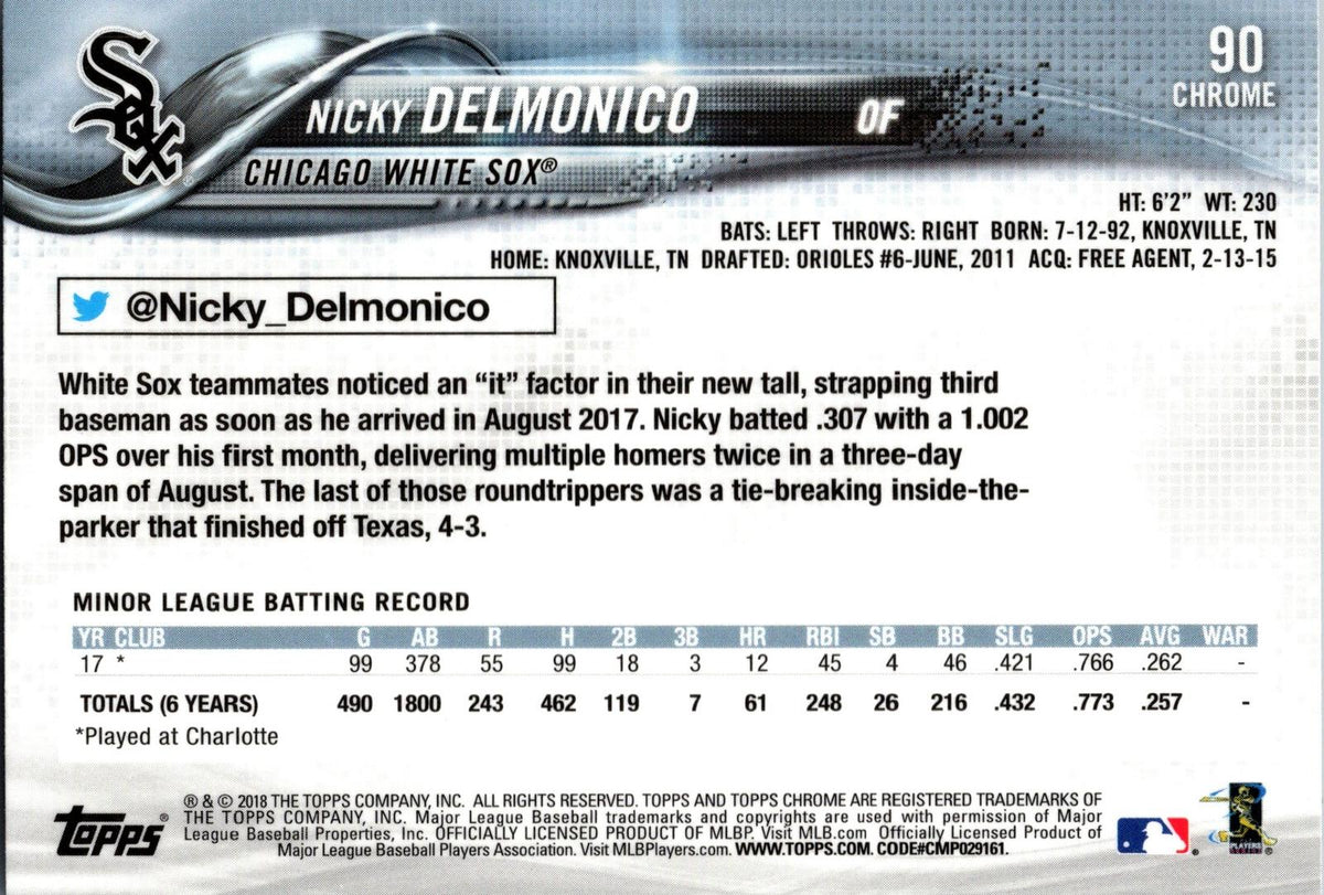 2018 Topps Chrome #90 Nicky Delmonico