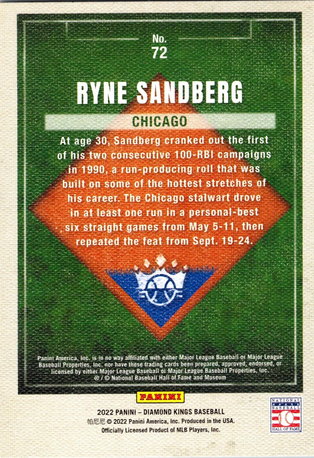 2022 Panini Diamond Kings #72 Ryne Sandberg : Fielding