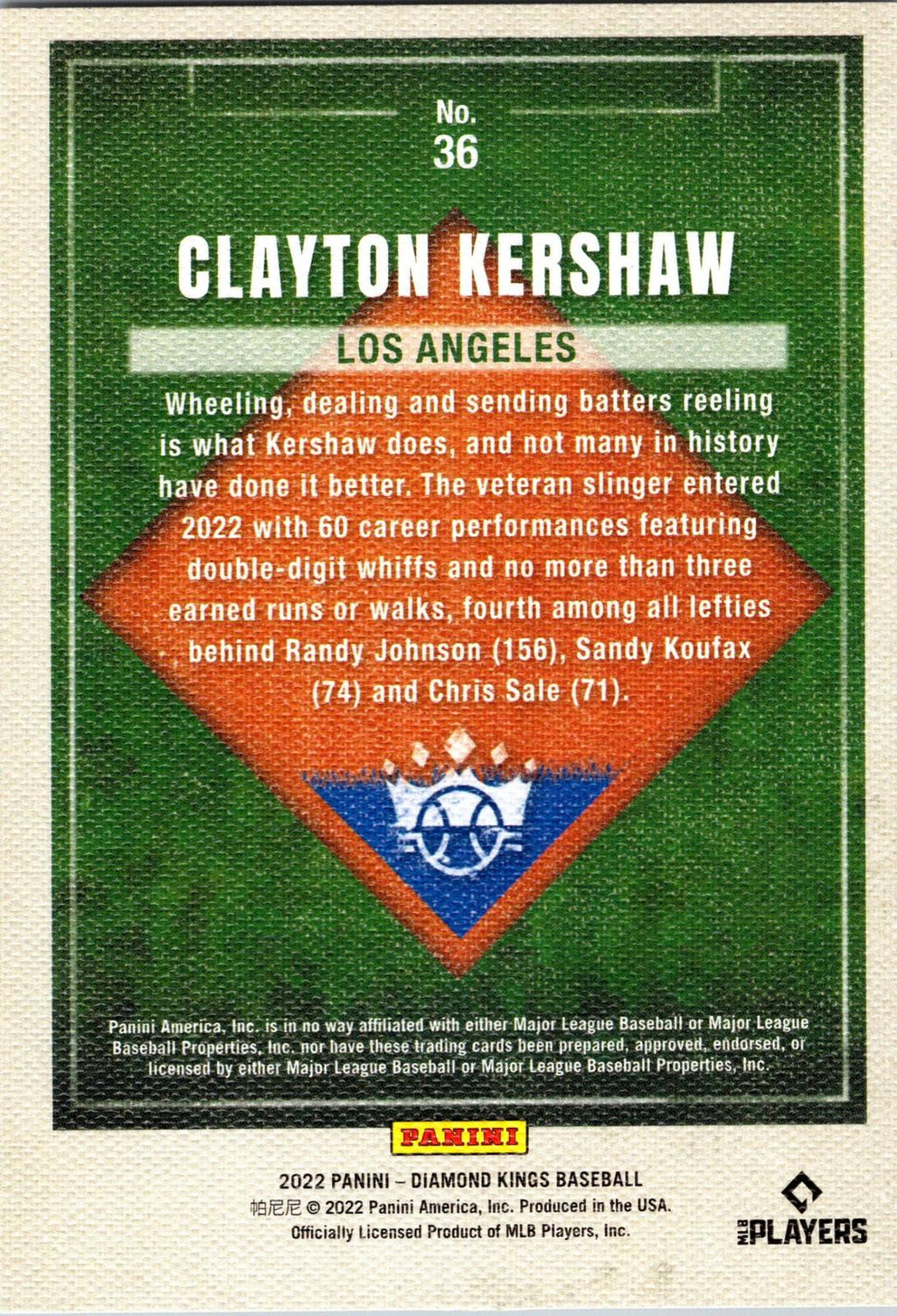 2022 Panini Diamond Kings #36 Clayton Kershaw