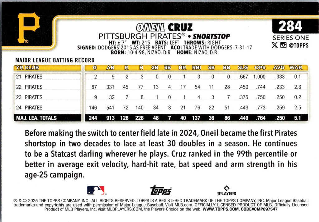 2025 Topps #284 Oneil Cruz