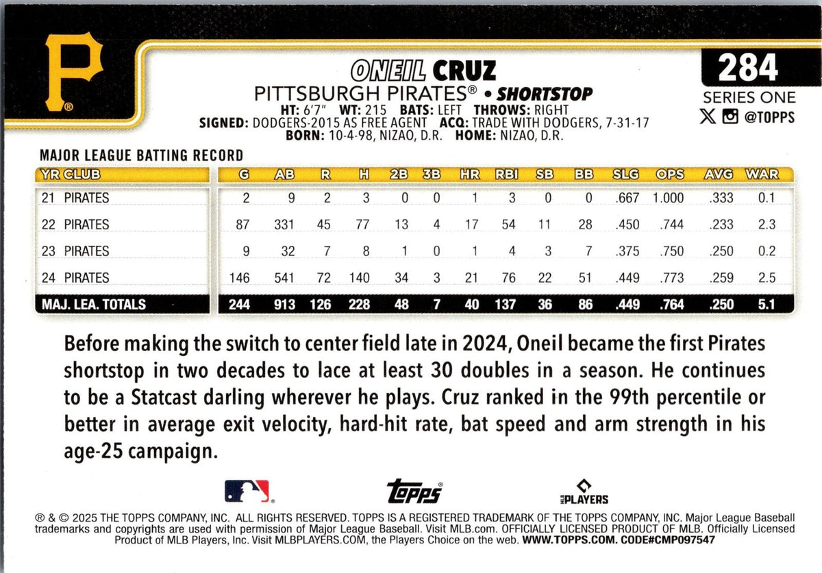 2025 Topps #284 Oneil Cruz