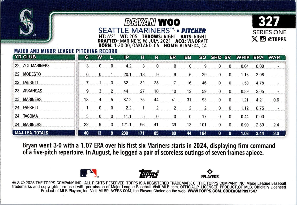 2025 Topps #327 Bryan Woo