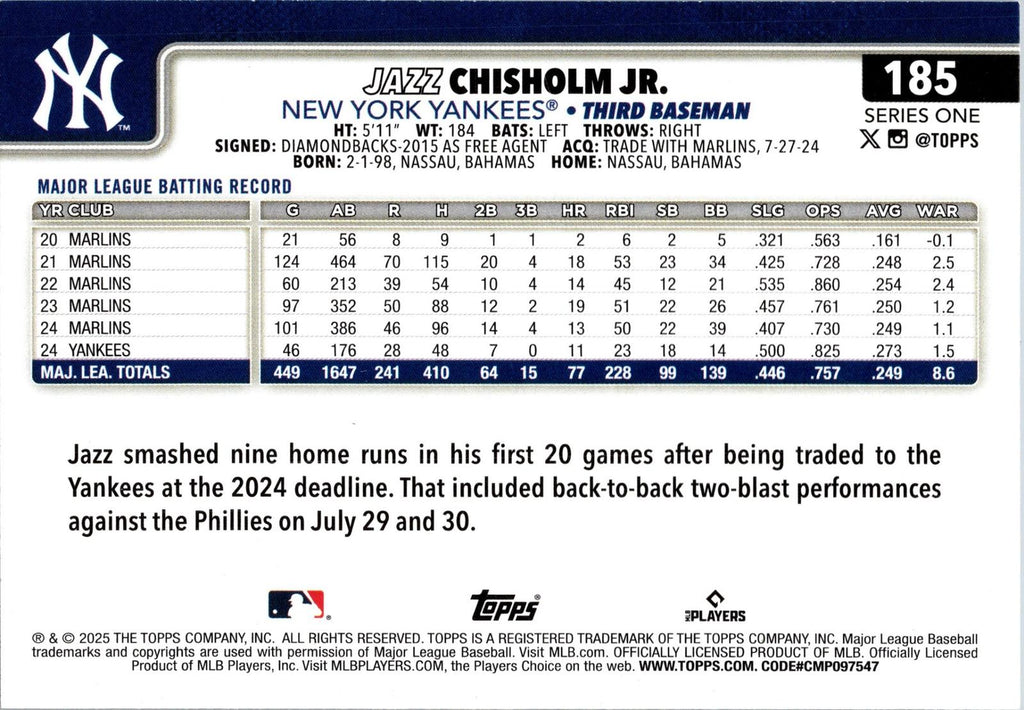 2025 Topps #185 Jazz Chisholm Jr.