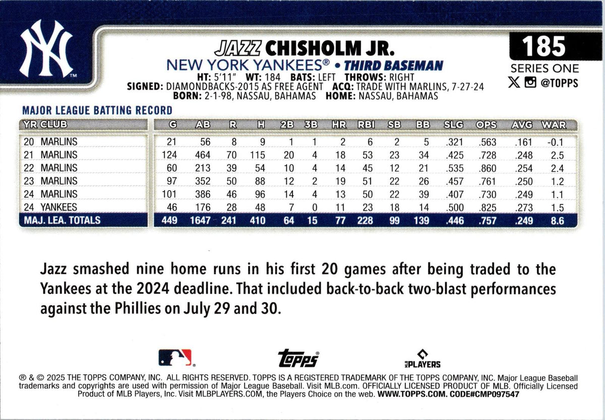 2025 Topps #185 Jazz Chisholm Jr.
