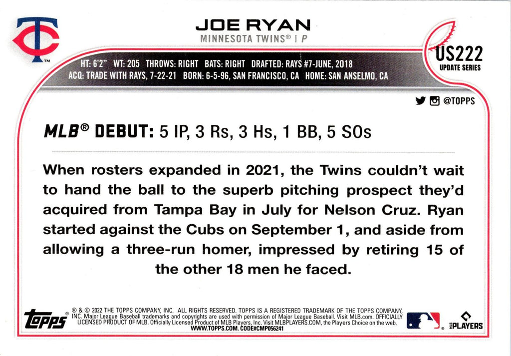 2022 Topps Update #US222 Joe Ryan