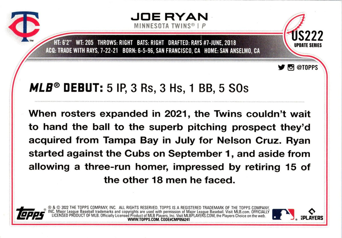 2022 Topps Update #US222 Joe Ryan