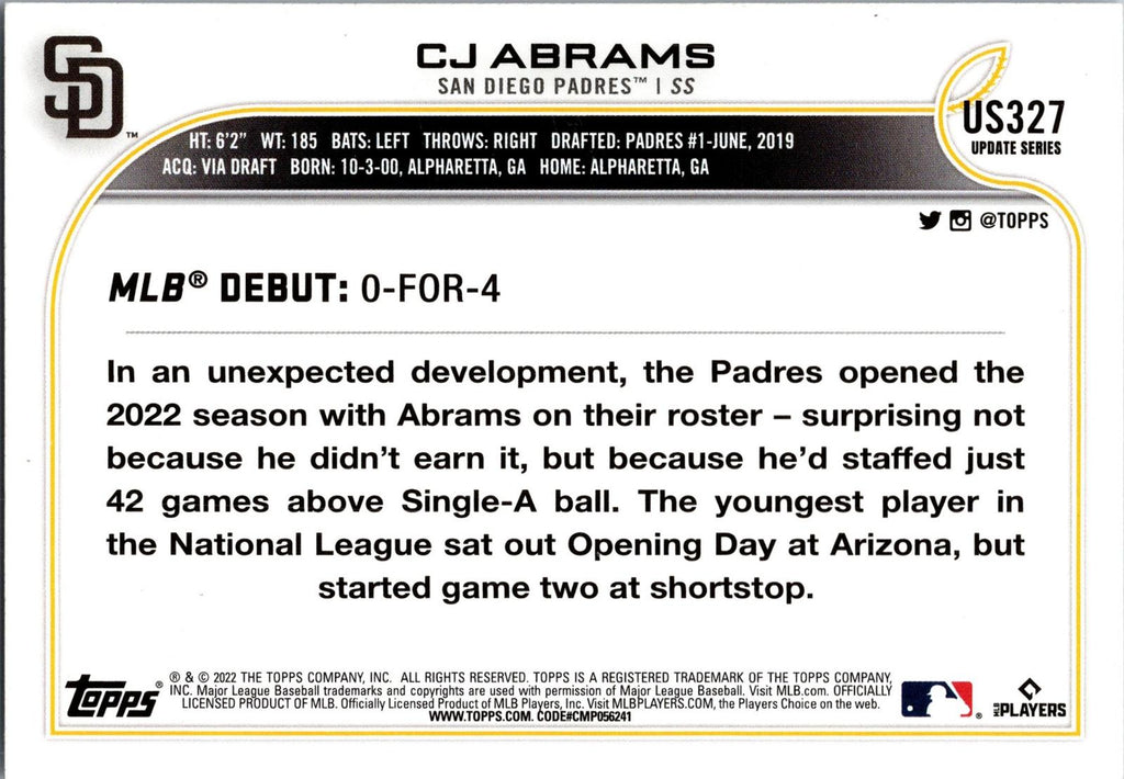 2022 Topps Update #US327 CJ Abrams