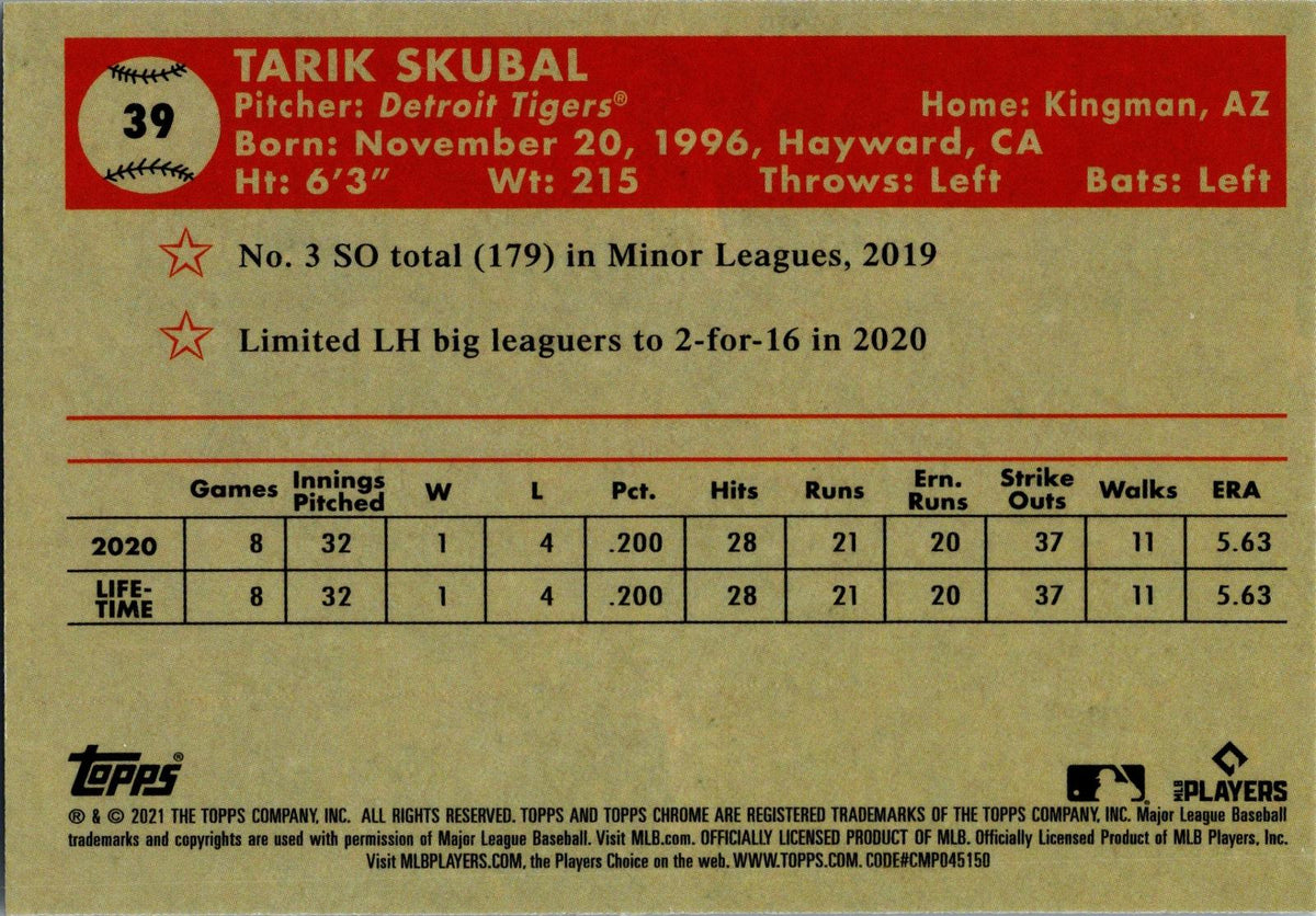 2021 Topps Chrome Platinum Anniversary #39 Tarik Skubal