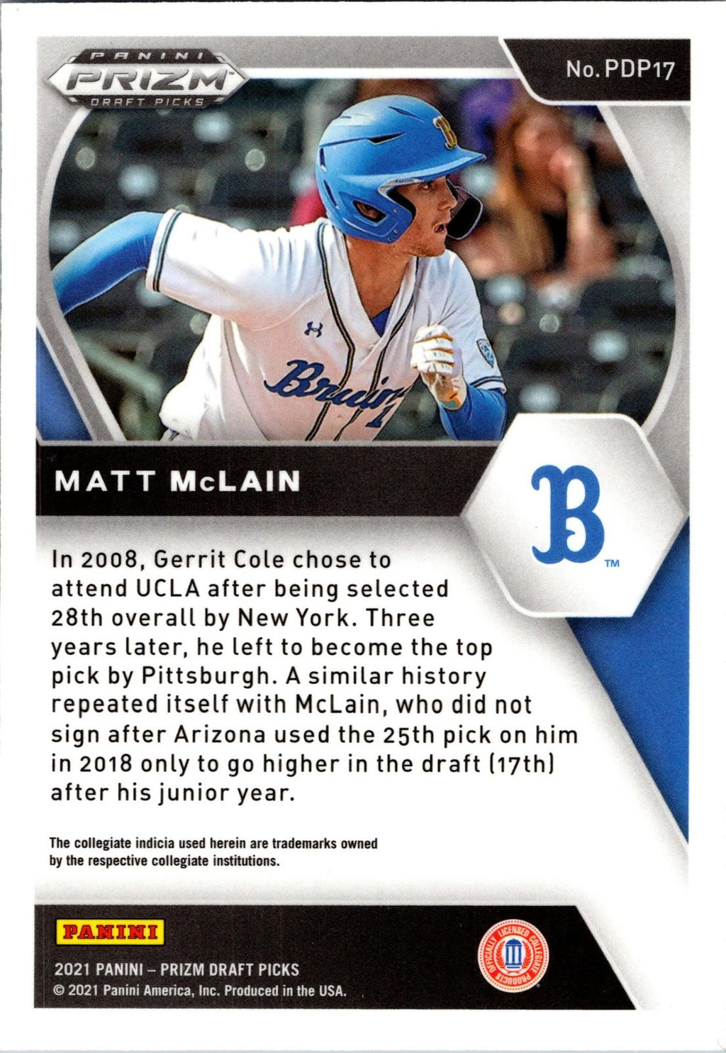 2021 Panini Prizm Draft Picks #PDP17 Matt McLain