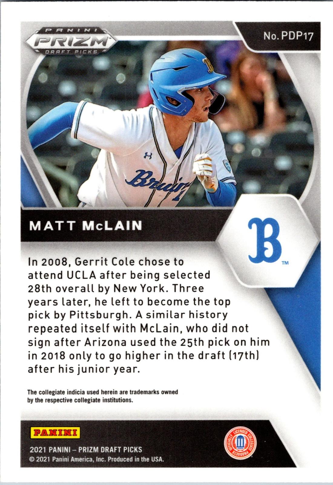 2021 Panini Prizm Draft Picks #PDP17 Matt McLain