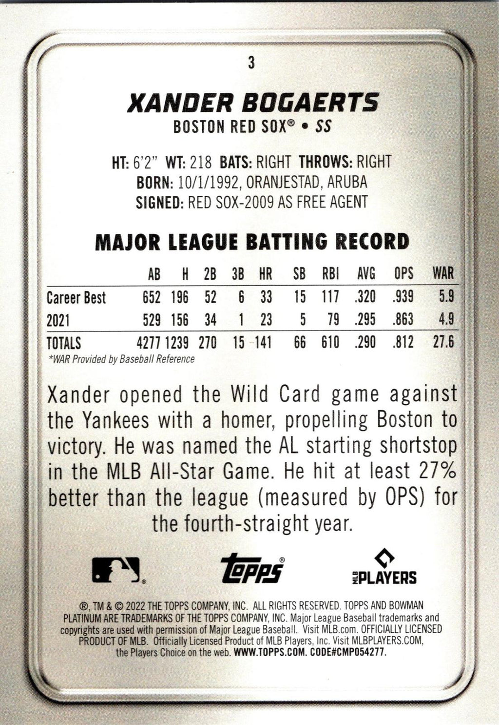 2022 Bowman Platinum #3 Xander Bogaerts