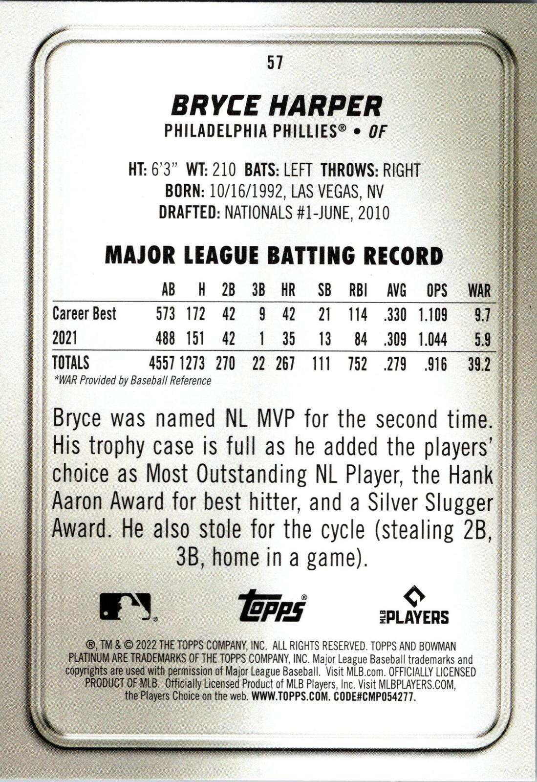 2022 Bowman Platinum #57 Bryce Harper