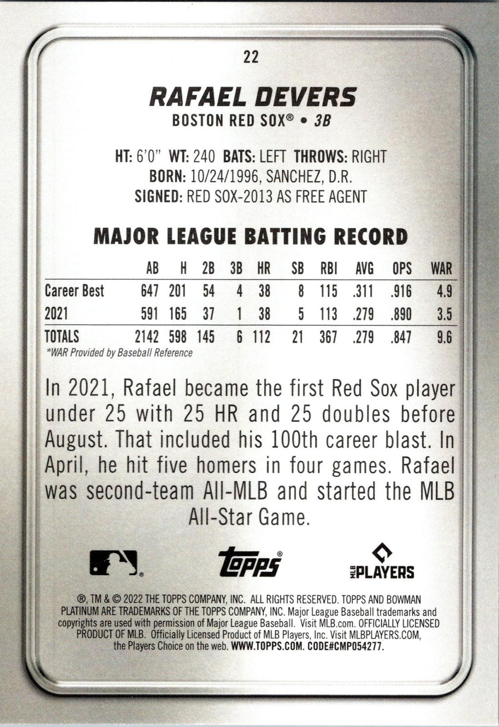 2022 Bowman Platinum #22 Rafael Devers
