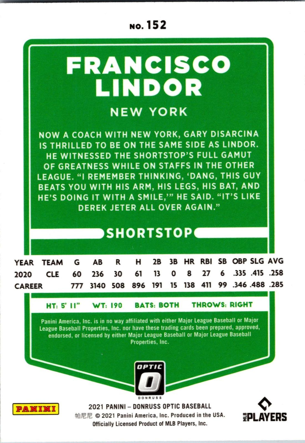 2021 Donruss Optic #152 Francisco Lindor