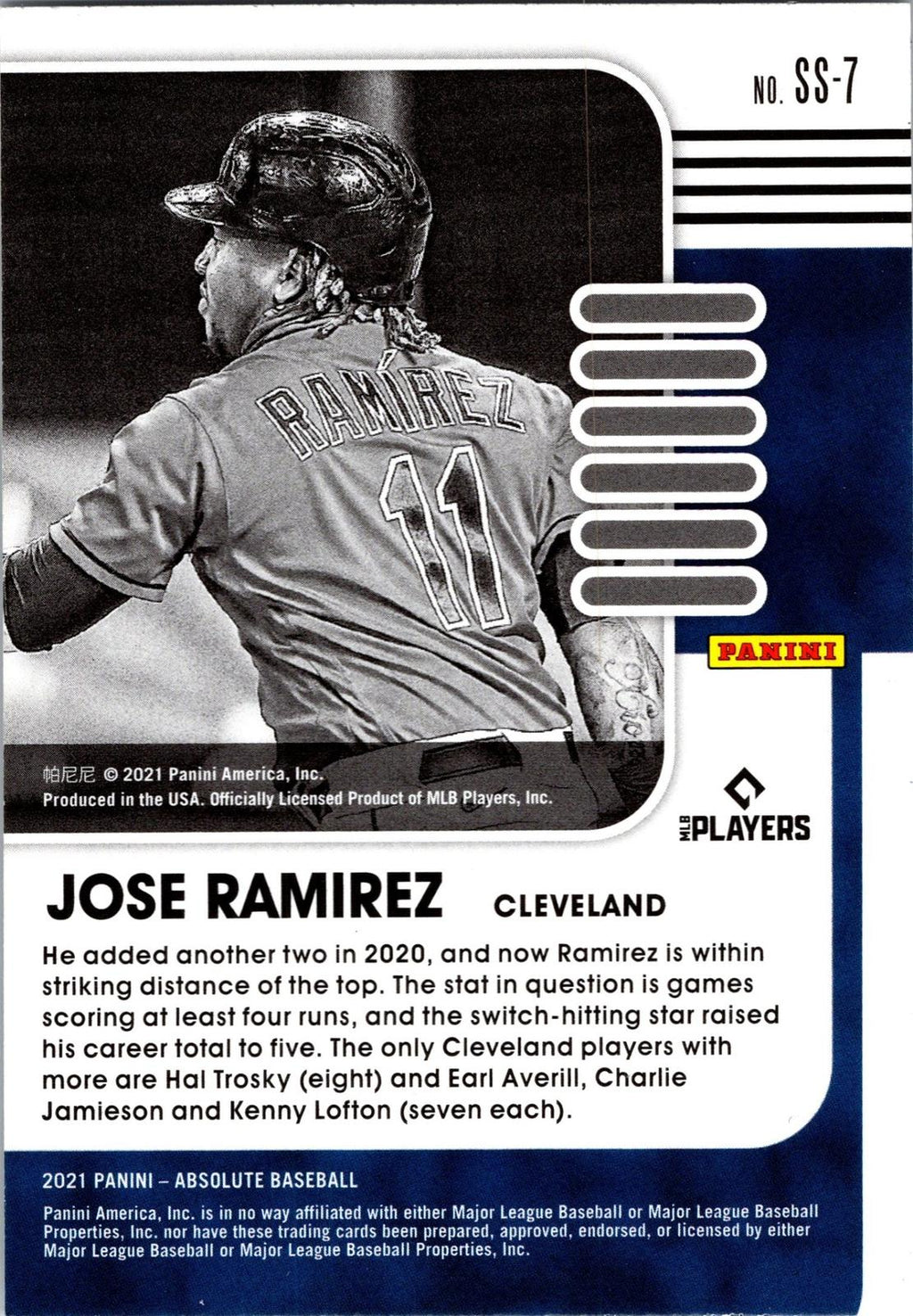 2021 Panini Absolute #SS-7 Jose Ramirez Statistically Speaking Retail