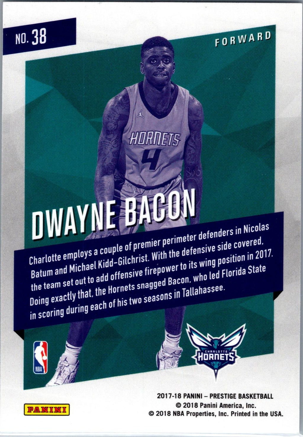 2017-18 Panini Prestige #38 Dwayne Bacon Micro Etch Rookies Bright Green