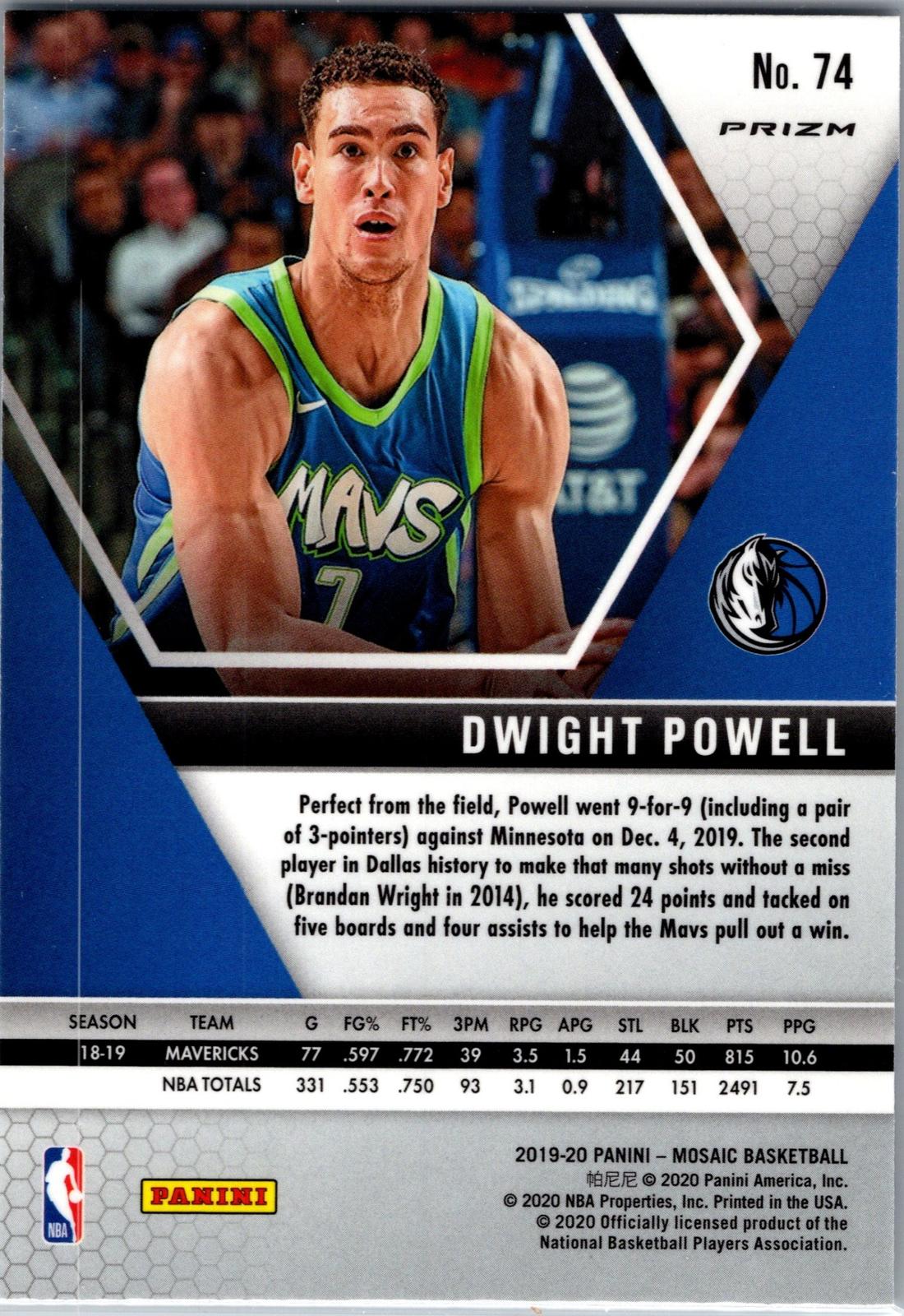 Dwight Powell #74 2019-20 Silver parallel disco