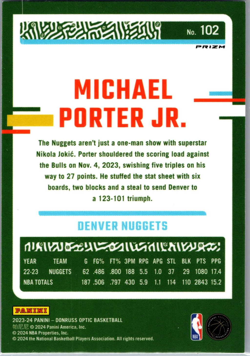 2023-24 Donruss Optic #102 Michael Porter Jr. Holo