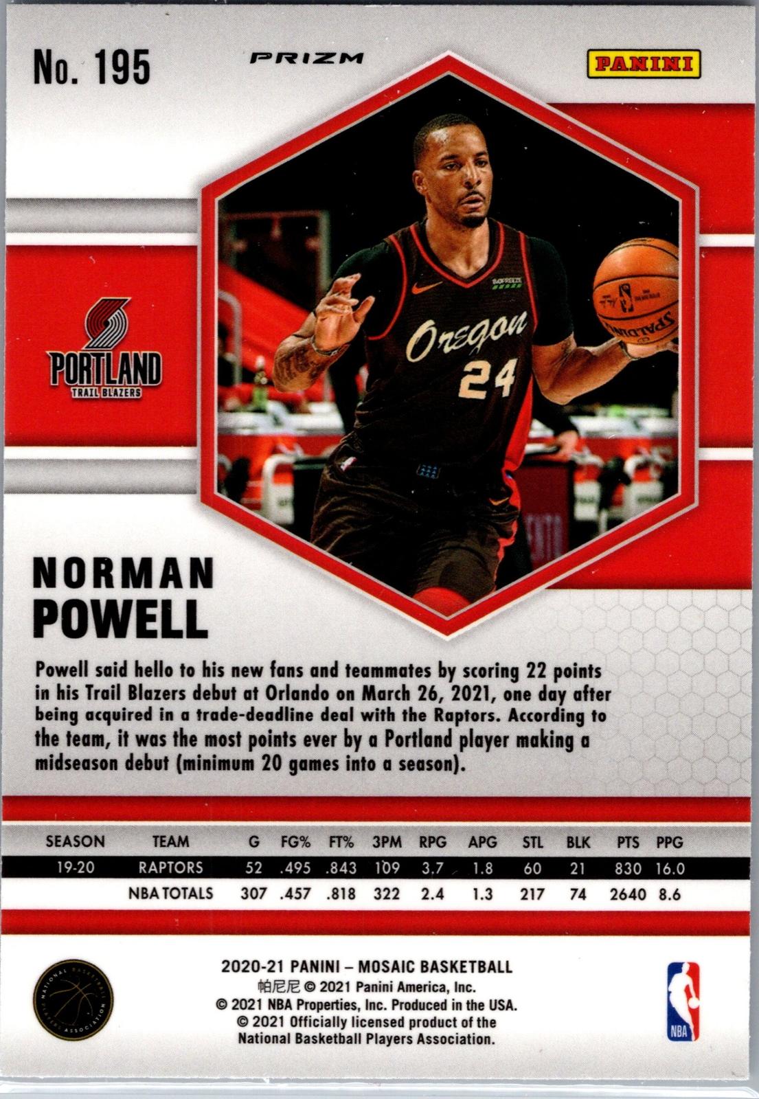 2020-21 Panini Mosaic #195 Norman Powell