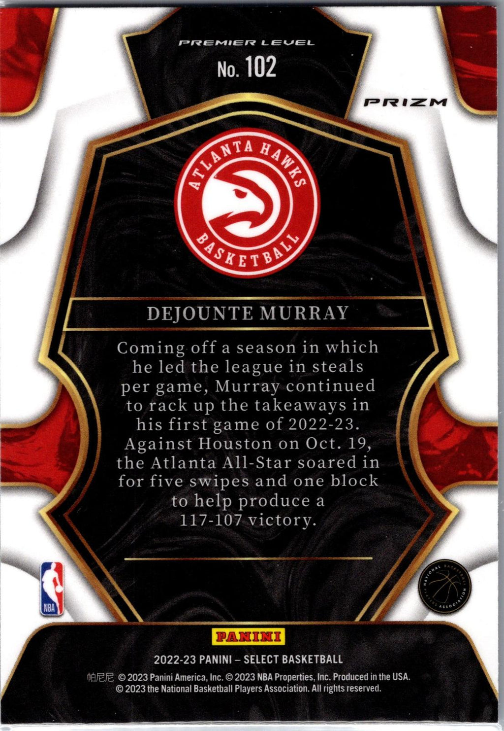 2022-23 Panini Select #102 Dejounte Murray Red Cracked Ice Prizm