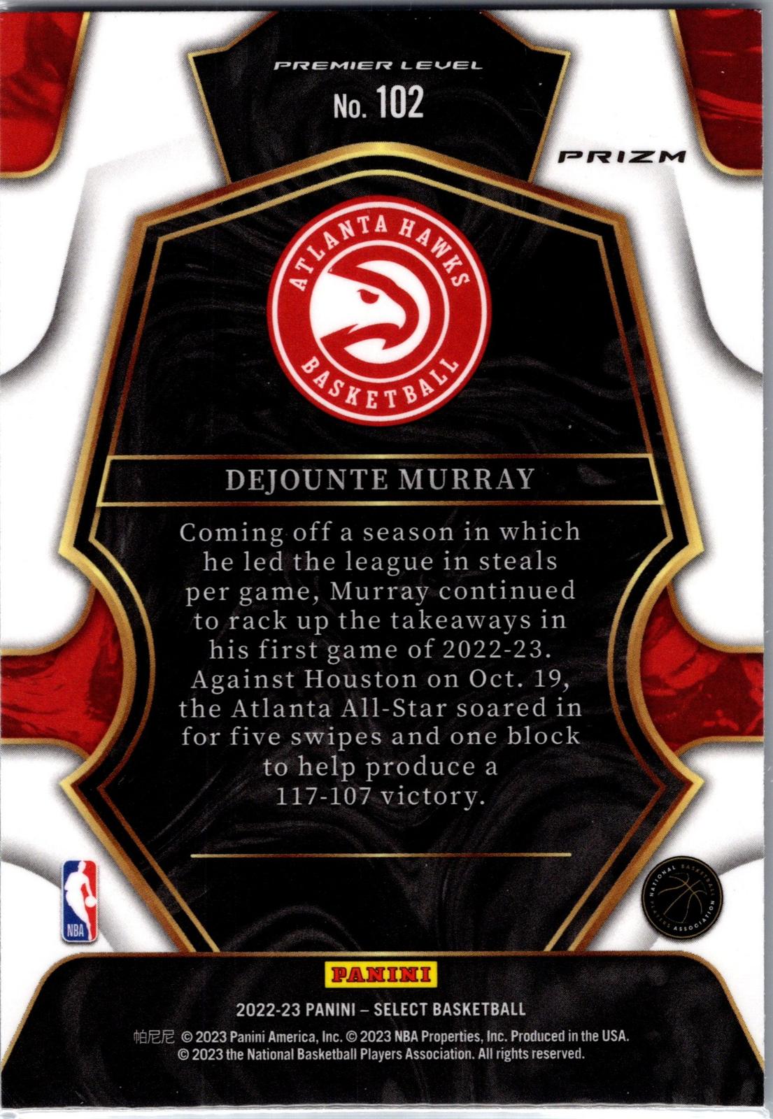 2022-23 Panini Select #102 Dejounte Murray Red Cracked Ice Prizm