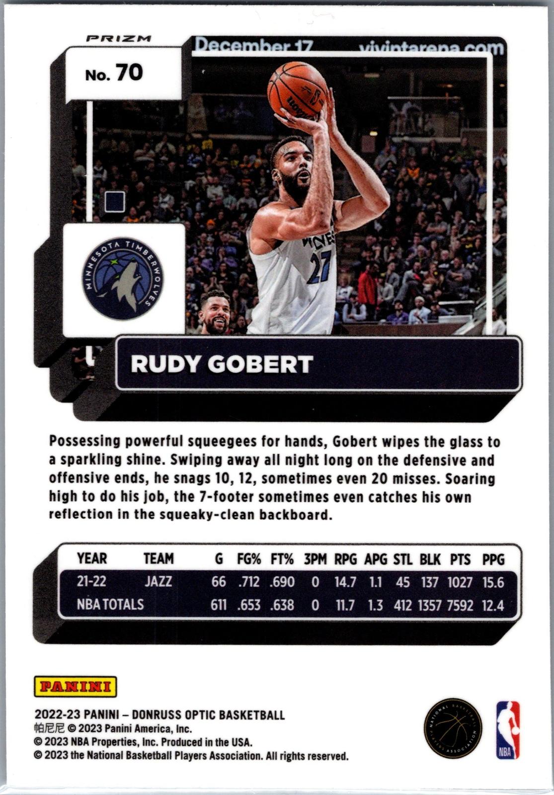 2022-23 Donruss Optic #70 Rudy Gobert Fast Break Holo