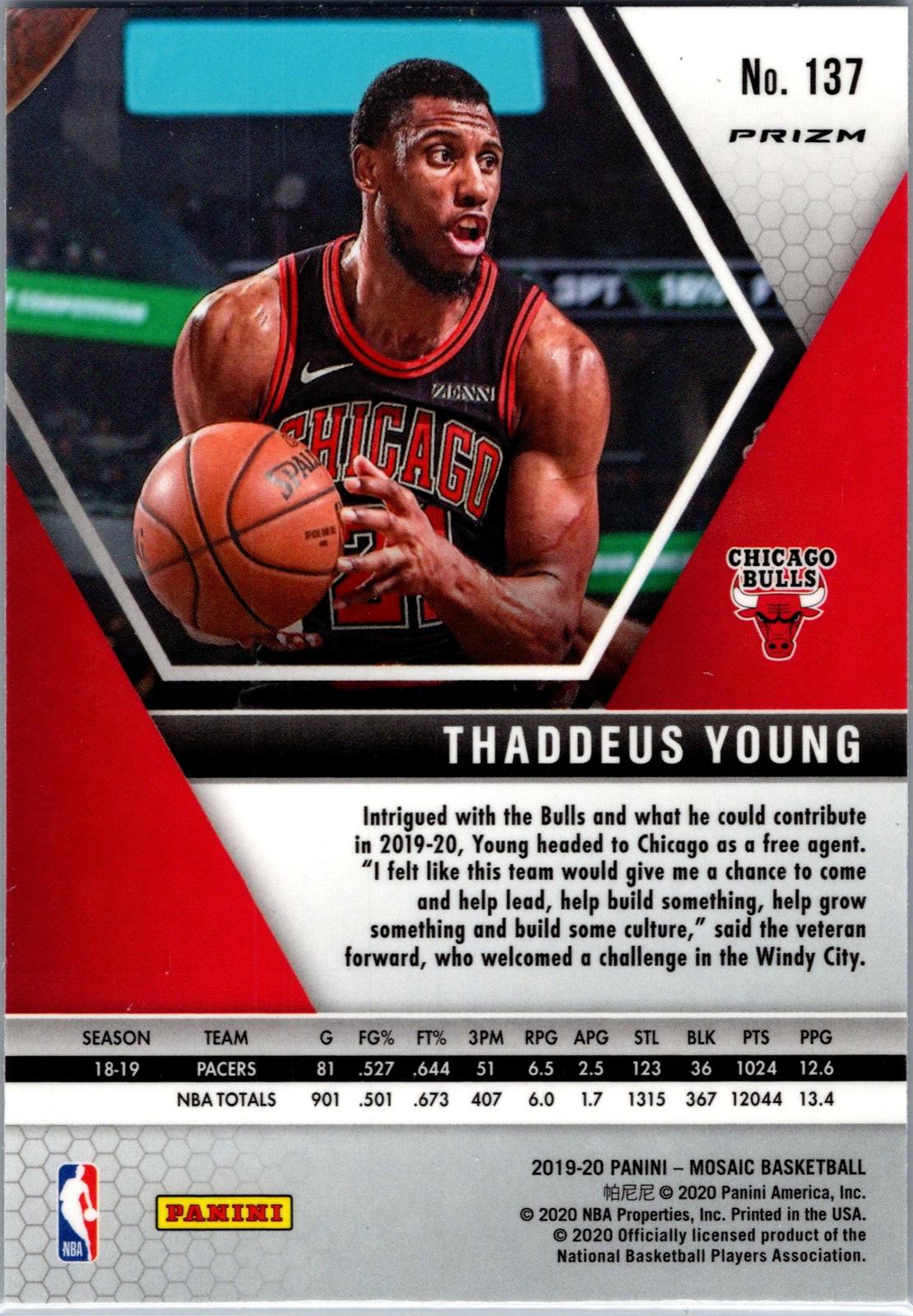 2019-20 Panini Mosaic #137 Thaddeus Young Prizm