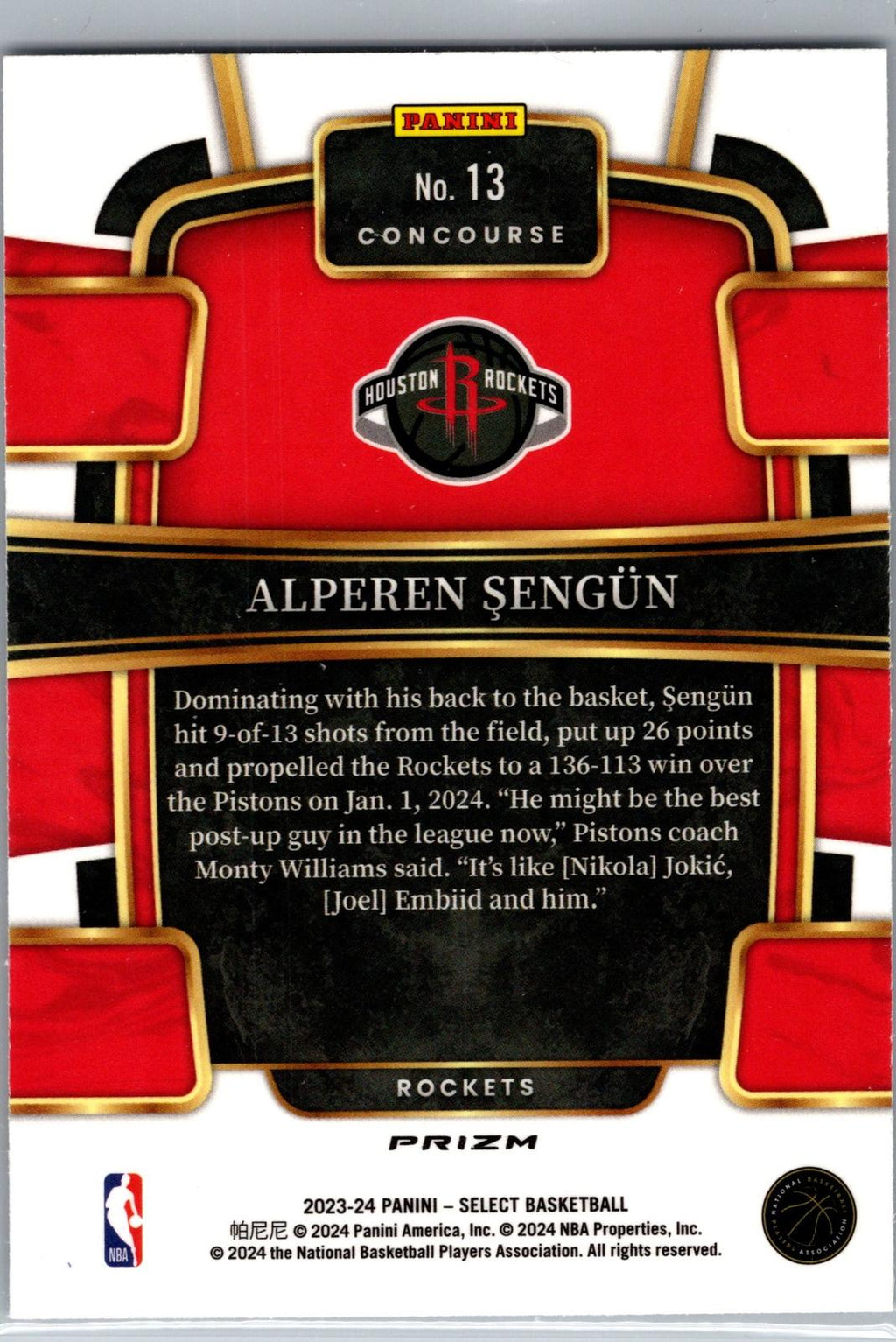 2023-24 Panini Select #13 Alperen Sengun Silver Prizm