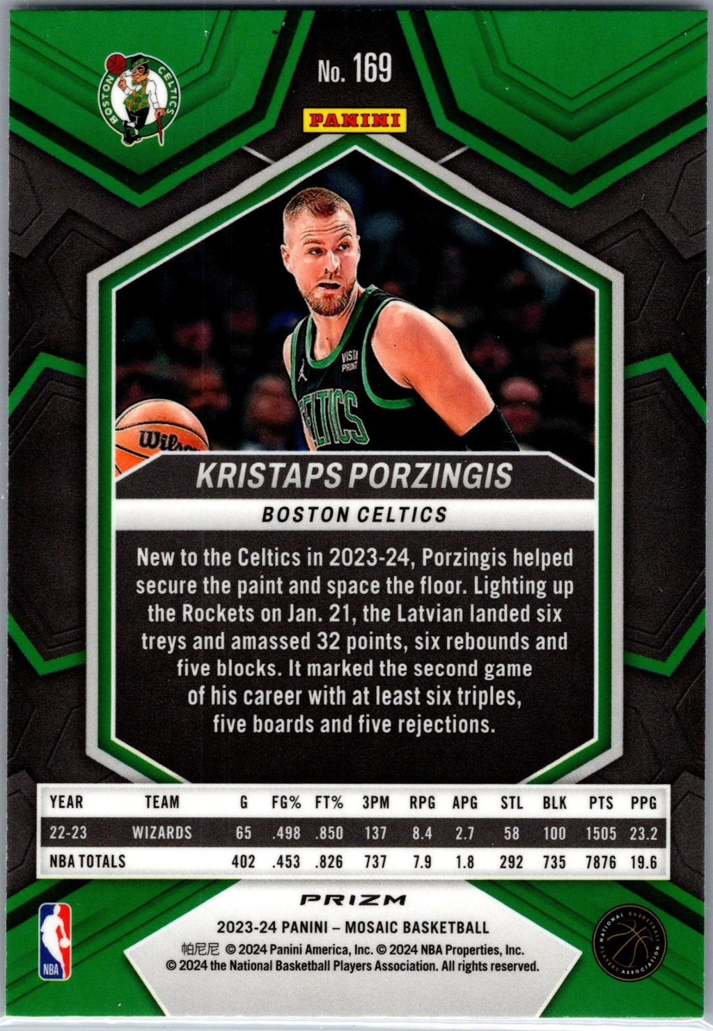 2023-24 Panini Mosaic #169 Kristaps Porzingis Fast Break Silver