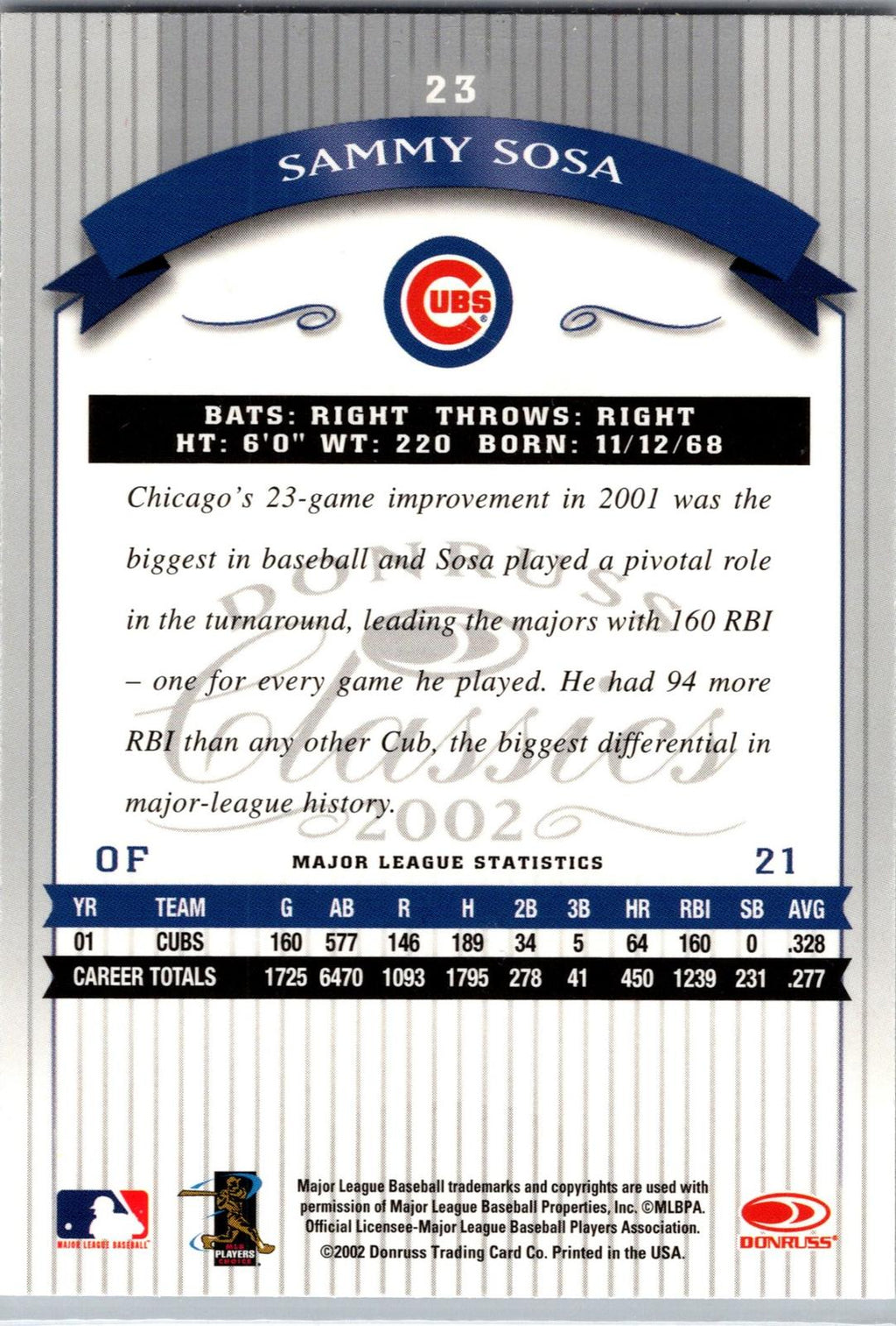 2002 Donruss Classics #23 Sammy Sosa